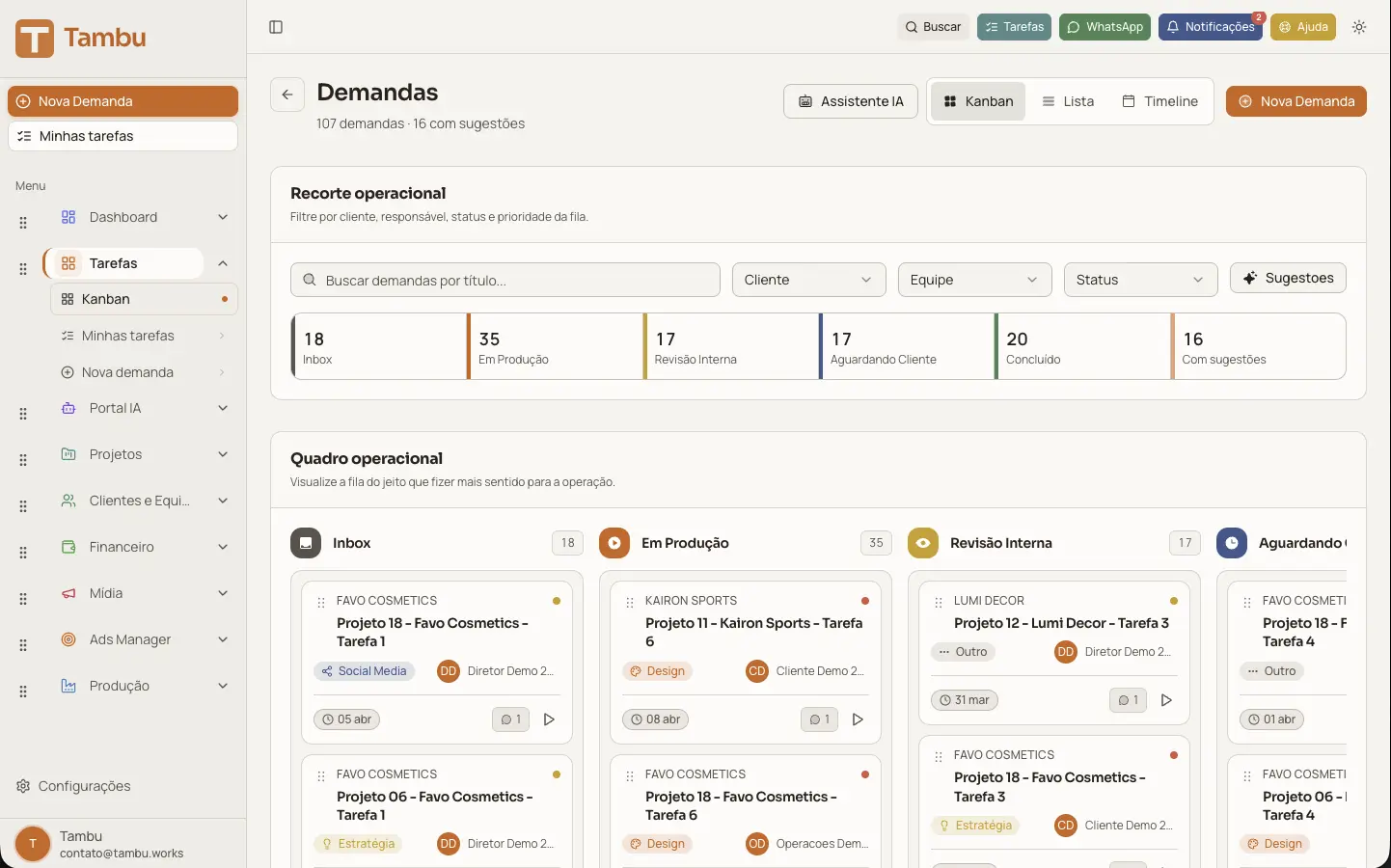 Módulo kanban do Tambu