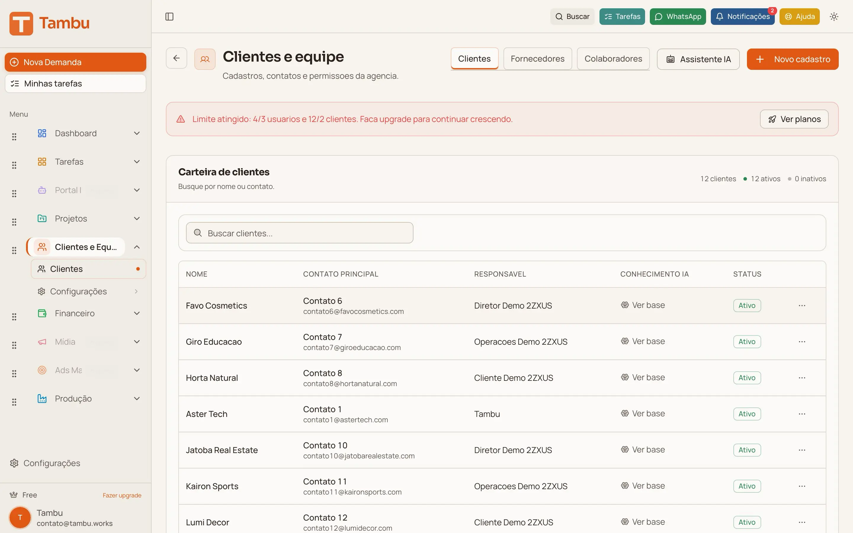 Tela do módulo Portal do Cliente no Tambu